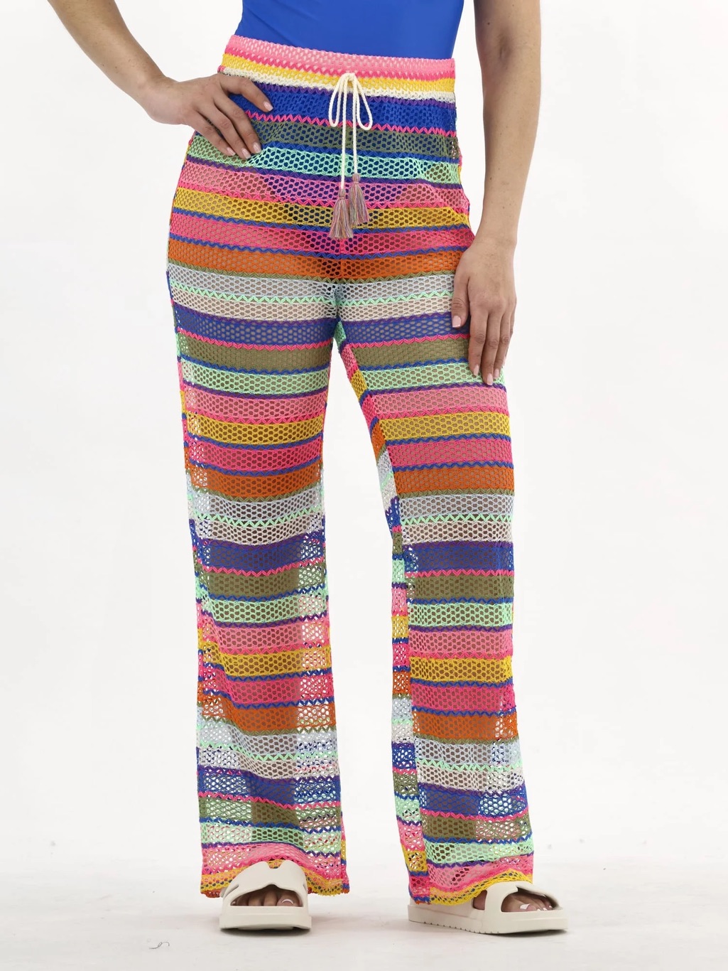 New No Boundries Striped Crochet Swim Coverup Pants